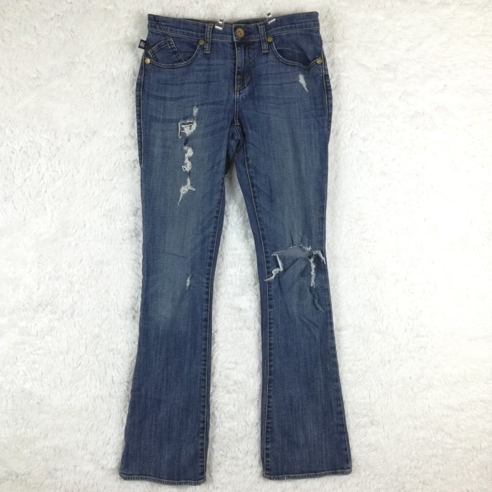 Rock & Republic Womens Jeans Kasandra Boot Cut Blue Denim Rip Med Wash Long 6L